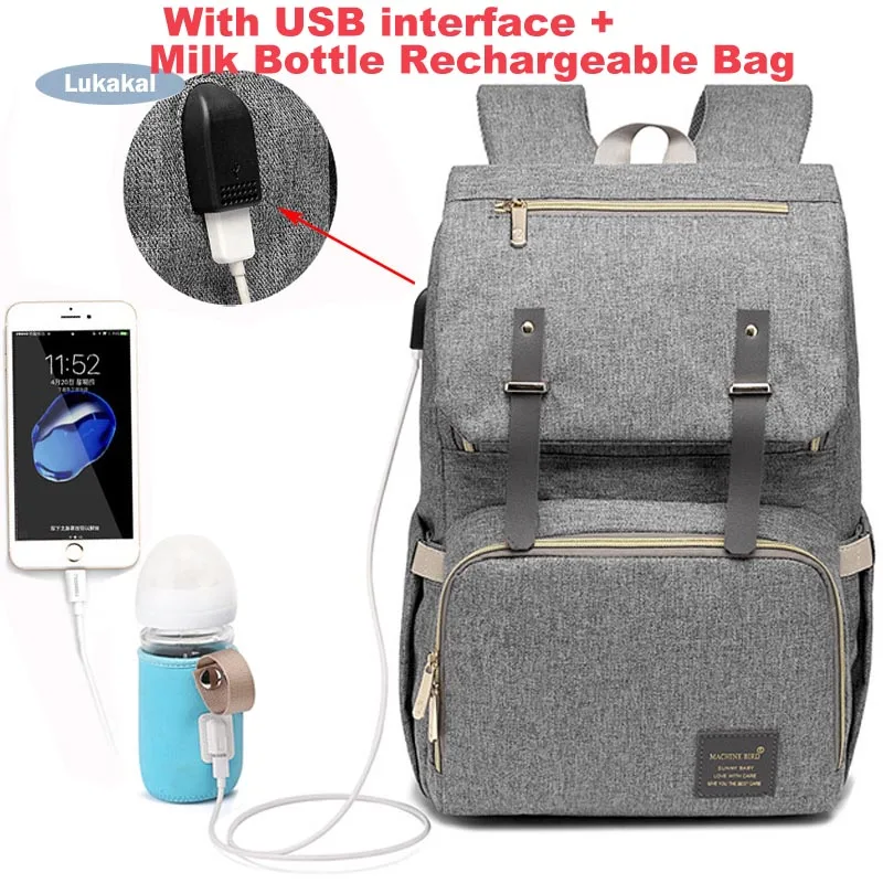 Gray with USB Сумка для пеленок USB интерфейс рюкзак большой емкости водостойкий детский подгузник сумка перезаряжаемая Материнство Мумия сумка для ухода за ребенком - Цвет: Gray with USB