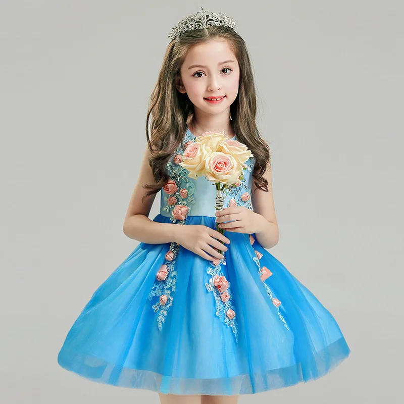 BlueElegant Girls Princess Dress Kids Party Dresses For Girl Wedding Christmas Children Fancy Costume 8 9 10 Year | Детская одежда и