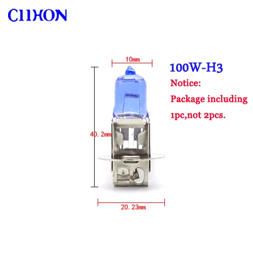 1pc-100W-H3 Ciihon белый галогенные лампы H1 H3 H4 HB2 H7 H8 H11 9005 HB3 9006 9012 H15 55 Вт 100 Вт кварцевое стекло Автомобильные светодиодные лампы фар - Испускаемый цвет: 1pc-100W-H3