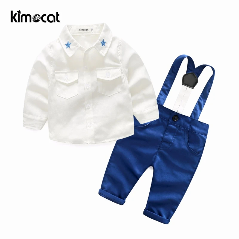 Kimocat одежда для маленьких мальчиков 2 шт. рубашка + штаны однотонный комбинезон