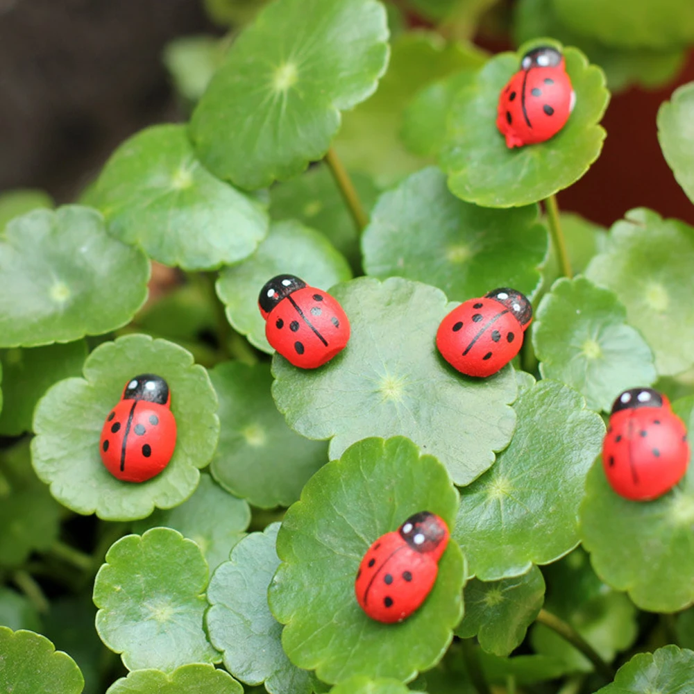 

Cheap Cute Mini Ladybugs Garden Miniatures Artificial Micro Landscape Wodeen Handmade 10pcs