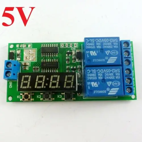 DC5V 2 канальный Многофункциональный циклический таймер с задержкой реле