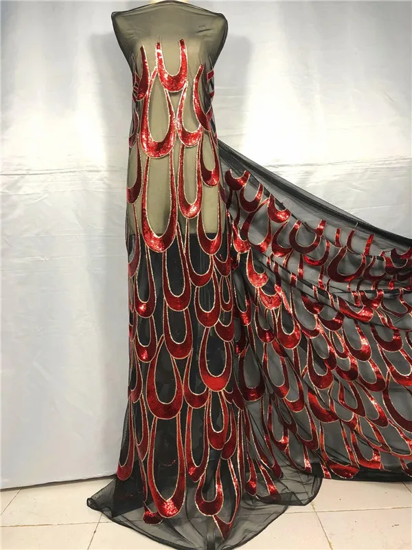 

Design Sequined Mesh Lace Fabric African Indian Guipure Net Laces 2019 Nigerian Style Wedding Dress Sequins Fabrics Royal Blue