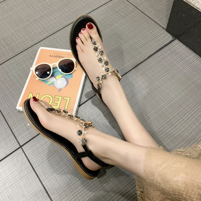 Женские сандалии Вьетнамки брендовые пляжные шлепанцы с кристаллами летние на