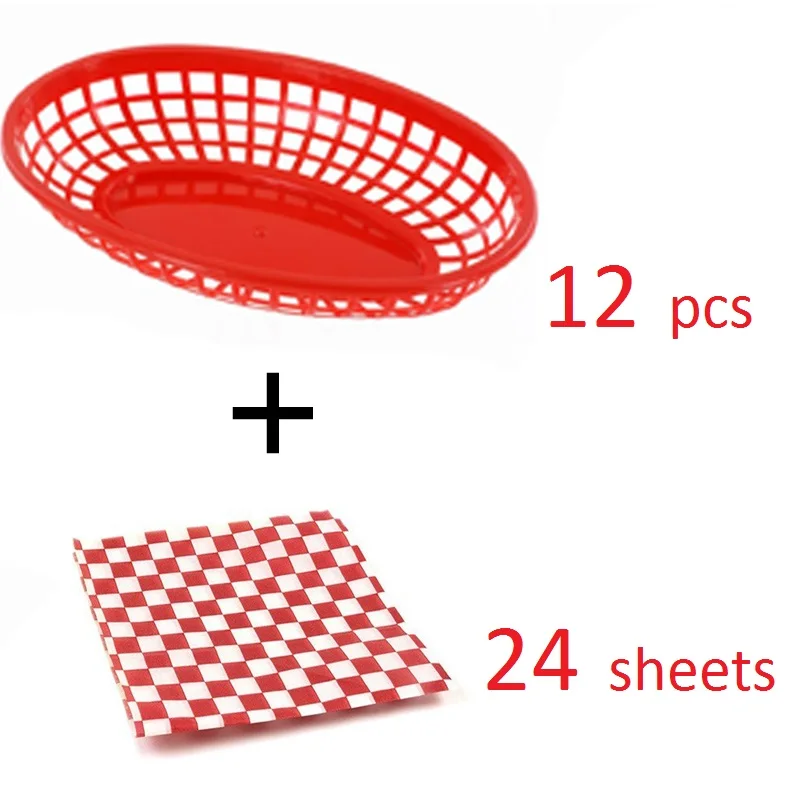 12 шт. в упаковке Еда выступающей корзины 24 смазка листы Бумага хот дог торт