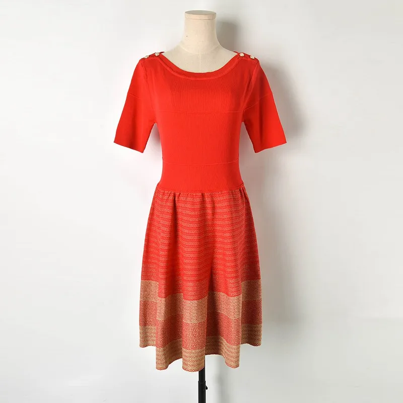 Градиент вязать летнее платье Для женщин 2019 Весна Новые o образным вырезом