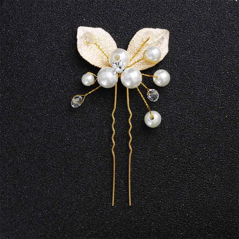 HS-J5043-Gold QYY, модные жемчужные золотые свадебные аксессуары для волос, цветы, свадебные украшения для волос, заколки для волос, заколки с жемчугом для женщин, головные уборы - Окраска металла: HS-J5043-Gold