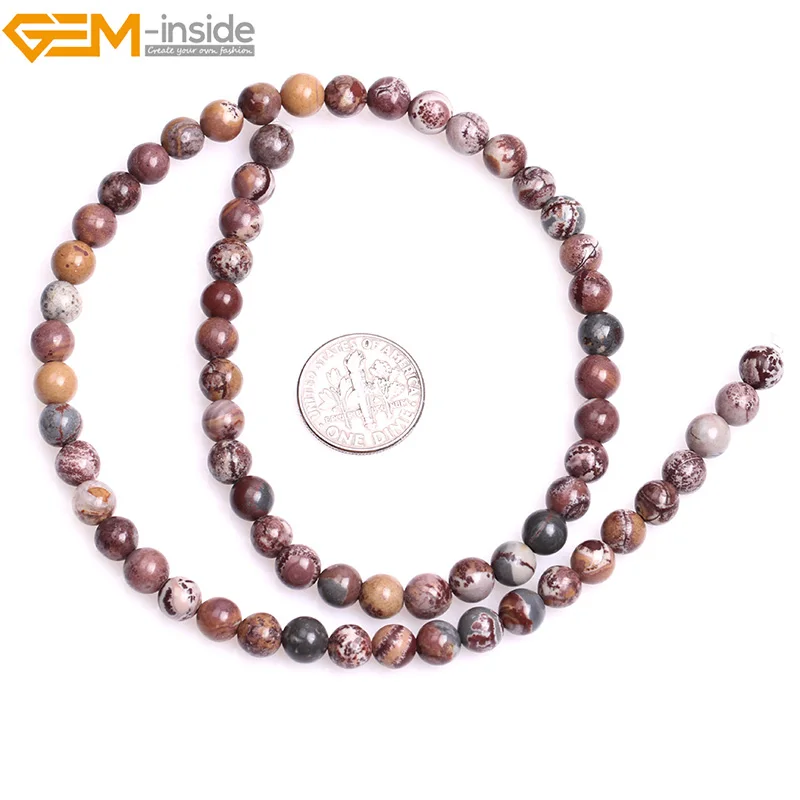 Gem-внутри 6-8 мм 15 ''естественный круглый коричневый Сонора Jasperss бусы для изготовления ювелирных изделий бисером DIY бусы Брелок Браслеты для Для женщин - Цвет: 6mm