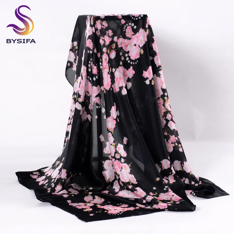 Женский шарф-платок [BYSIFA] черный или розовый из шелка квадратный шарф накидка