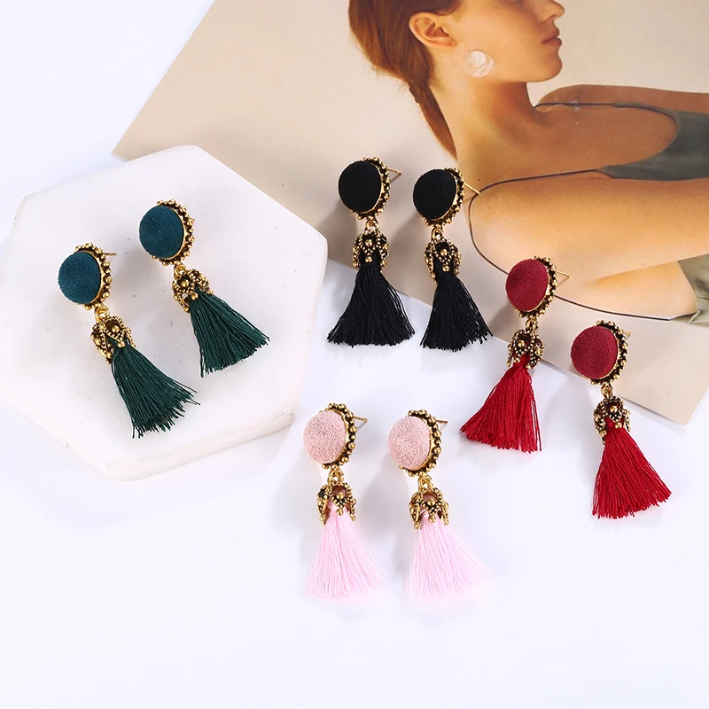 

HOCOLE Handmade Bohemian Tassel Drop Earrings For Women Ethnic Silk Fabric Fringed Dangle Earring Statement Female 2019 Jewelry