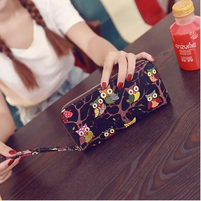 

New Arrival Cute Owl Stereoscopic Printing Rounded Zipper Long Women Wallet Ladies' Clutches Short Change Purses Card Holders