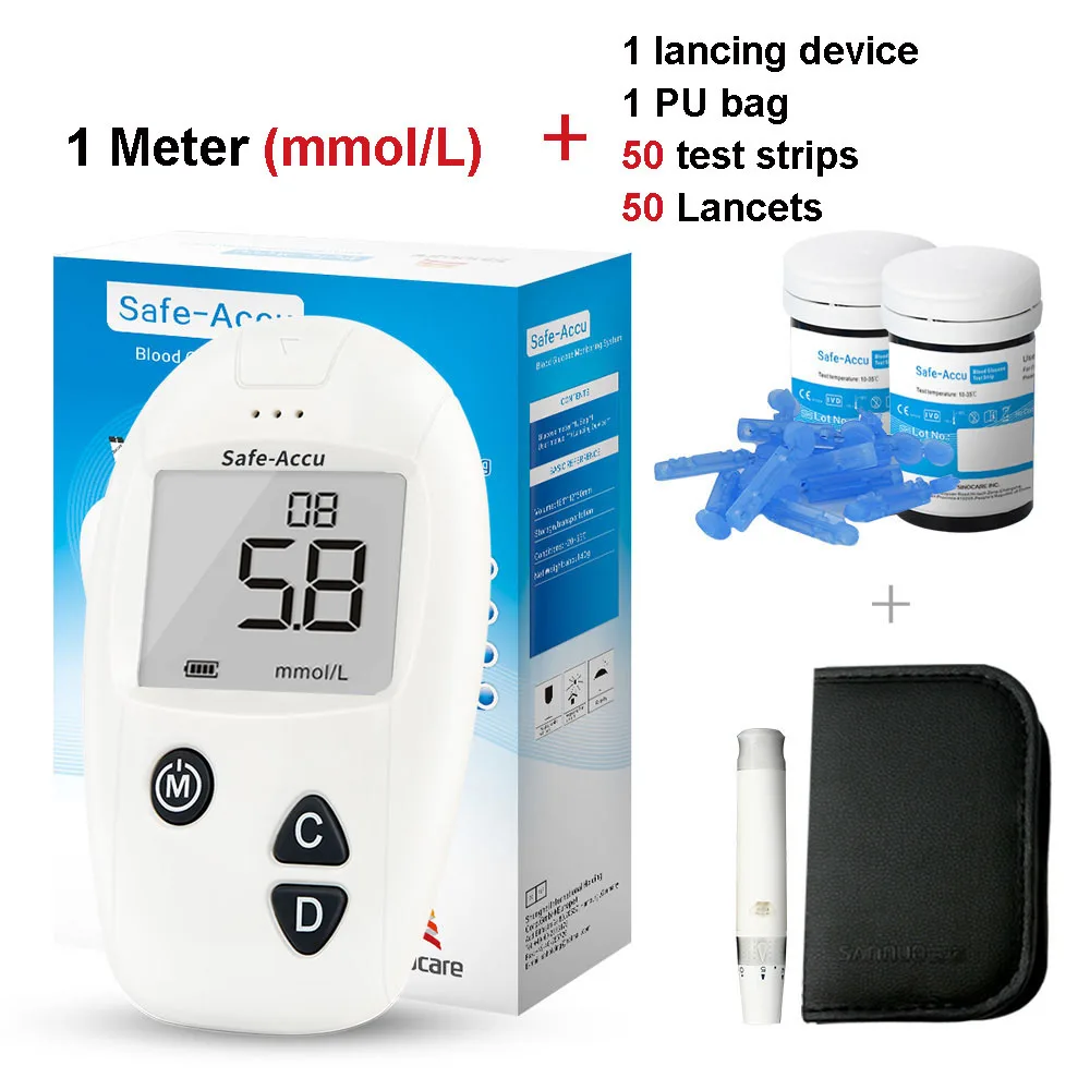mmol L Meter kit 50 SINOCARE Accu, глюкометр для измерения уровня сахара в& Тесты полоски и Ланцеты 50/100 шт комплект глюкометра для диабетиков измеритель уровня сахара в крови для диабетиков Тесты er - Цвет: mmol L Meter kit 50