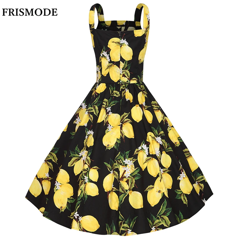 Однобортный Спагетти ремень Midi лимон платье с принтом 2018 Мода Одри Хепберн