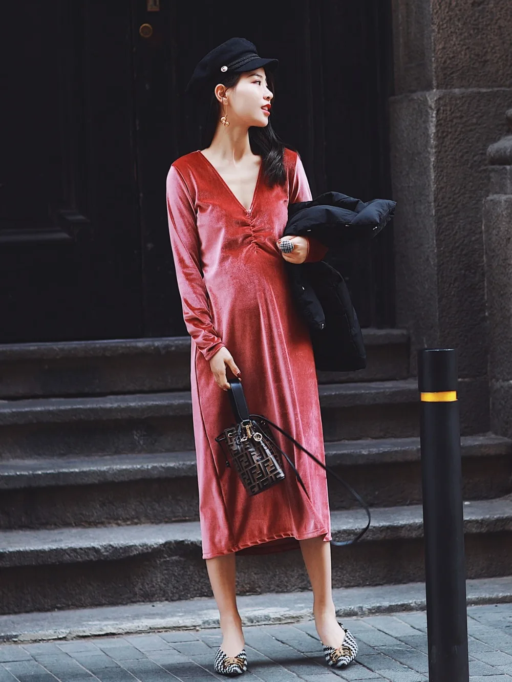 GRRCOSY Новое сексуальное платье для беременных велюровое с v-образным вырезом