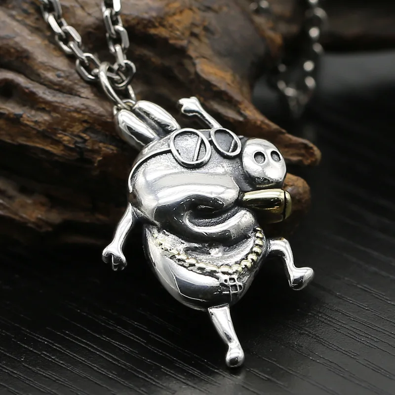 S925 silver jewelry personality fashionable social person piggy Pei hanging Taiyin one proxy*