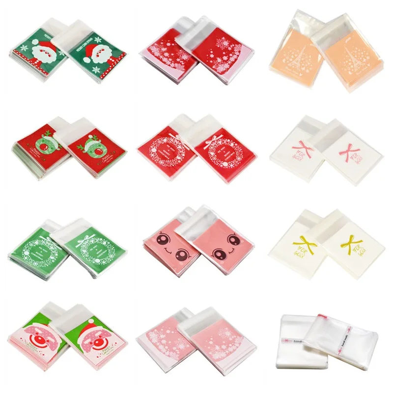 

100pcs/lot 18 Pattern Bakery Candy Cookie Gift Bag Self-adhesive Transparent Cellophane Polka for Wedding Birthday Party Supply