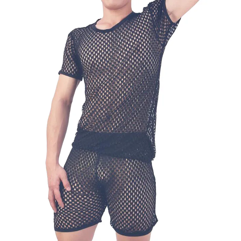 

Pajamas men pijama hombre sexy sleepwear men underwear honeycomb mesh set breathable pyjama homme home costumes bielizna nocna