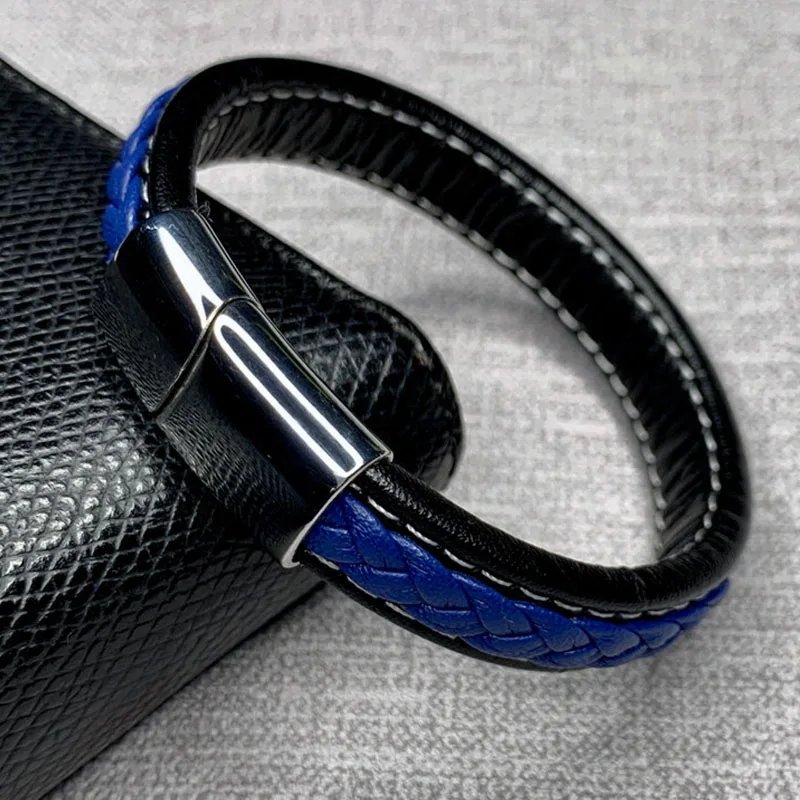 K Silver Clasp Мужской браслет, многоцветные плетеные кожаные браслеты, модные, нержавеющая сталь, магнитная застежка, мужской браслет на запястье,, Pulsera Masculina - Окраска металла: K Silver Clasp
