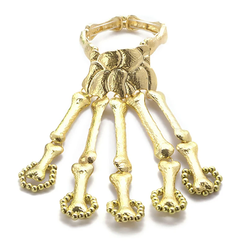 Готический панк череп браслеты на Пальцы для женщин ночной клуб Скелетон кости