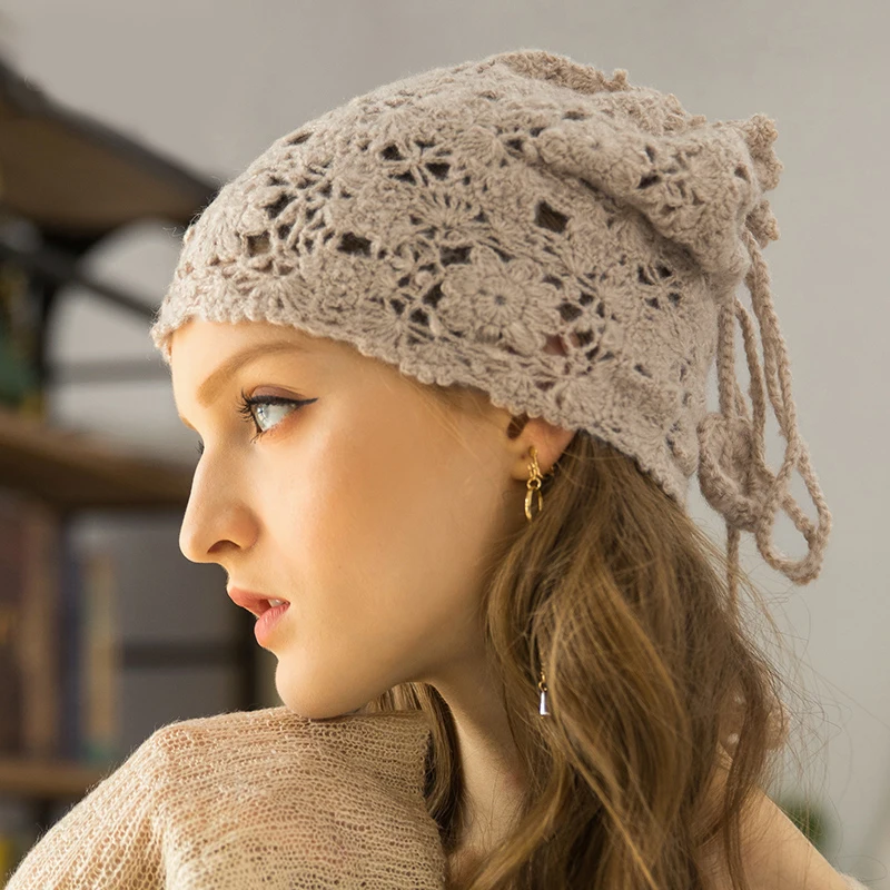 Женские вязаные шапки ручной вязки Skullies Beanies с многофункциональным воротником на