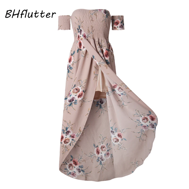 Bhflutter женское платье 2018 Новая Мода с плеча короткий рукав летнее Boho Стиль