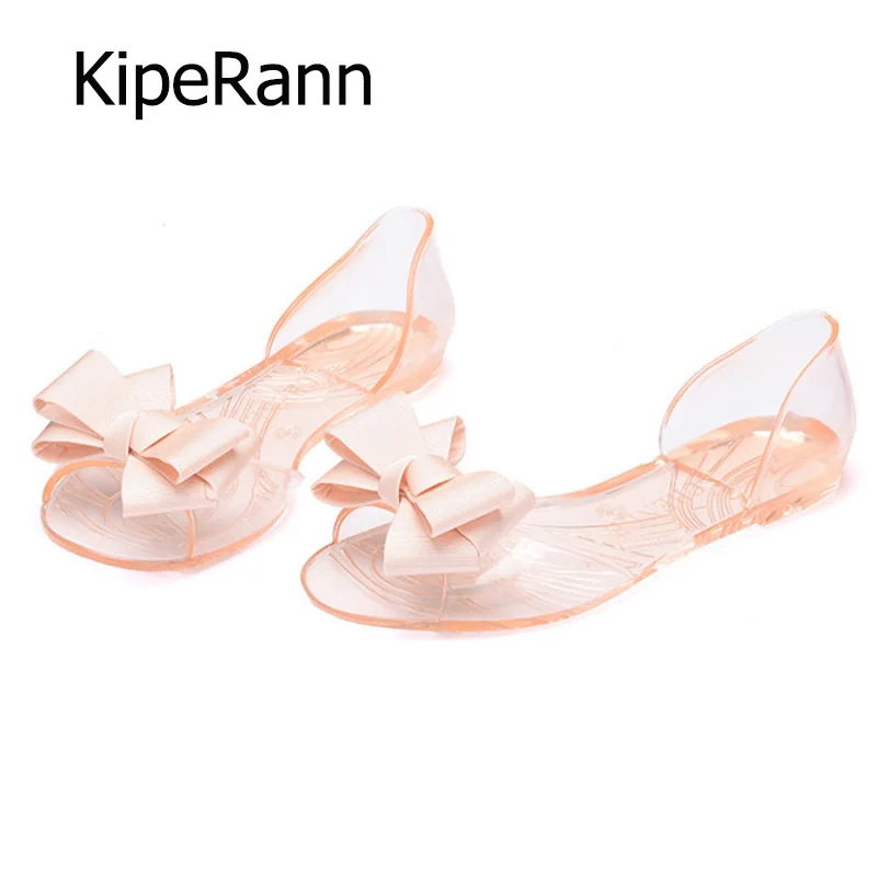 2019 г. Летние новые женские пляжные сандалии из прозрачного пластика с бантом