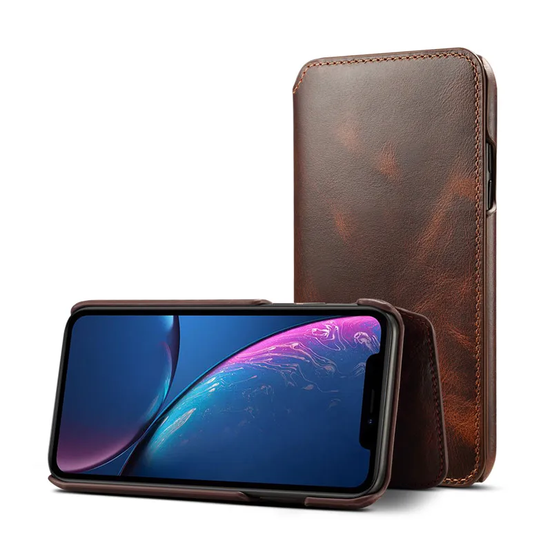 Brown Роскошные Шлепанцы из натуральной кожи чехол для iPhone X XS Max XR чехол бумажник отделения для карточек сумка-чехол для iPhone XS Max случае XR XS Капа - Цвет: Brown