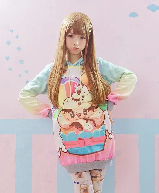 Женские толстовки в японском стиле Харадзюку милые свитшоты с капюшоном Зимние