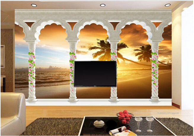 Настенные 3D-обои с пейзажем на заказ обои Римом колонна восхода солнца и моря для