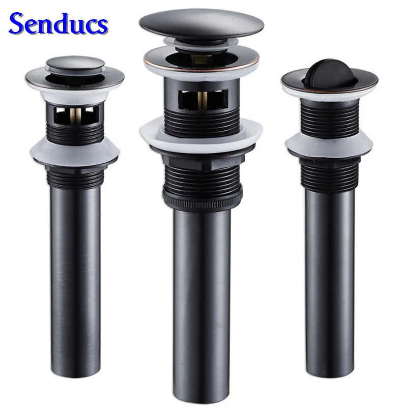 

Free shipping Nice without overflow Brass Bathroom Lavatory Sink Pop Up basin Drain from Senducs sanitary black basin drain