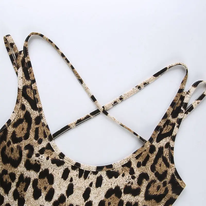 Women Sexy Boho Vintage Leopard One-Piece Bikini Bodysuit Criss Cross Strappy Bandage Lingerie Romper Backless High Cut Swimsuit |