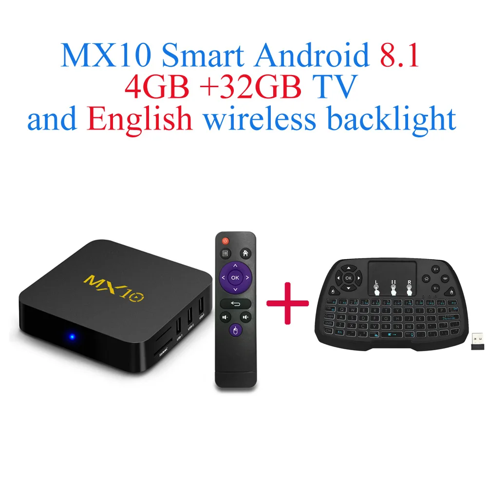 4G32G EN-Keyboard Docooler MX10 WiFi ТВ приставка 4K приставка RK3328 Android 9,0 USB3.0 32GB64GB Смарт ТВ приставка HD медиаплеер для Smart Android tv - Цвет: 4G32G EN-Keyboard