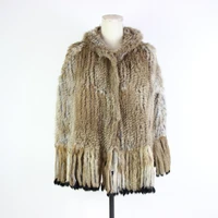 winter women real rabbit fur hooded poncho knittd rabbit exquisite fringed fur poncho shawl button