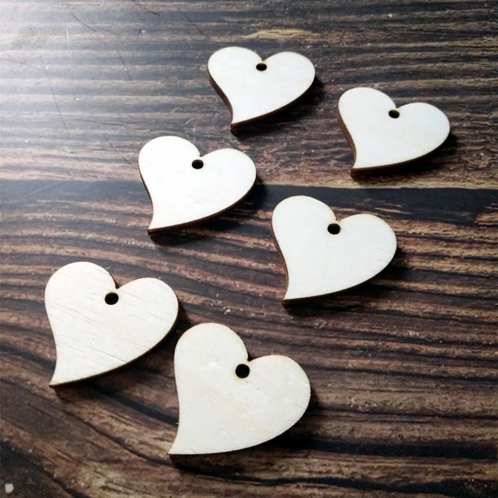 

100 шт., деревянные бирки в виде сердца с отверстиями
