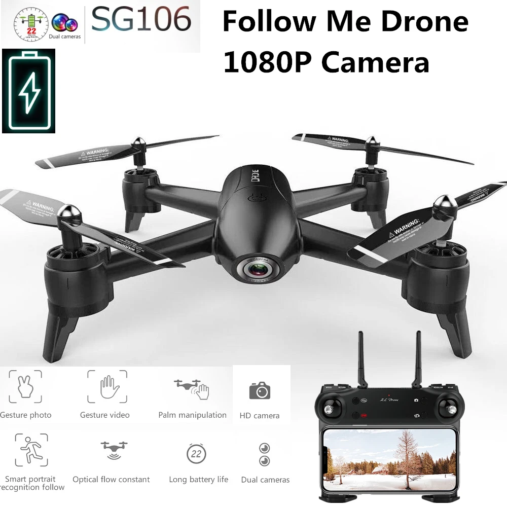SG106 Радиоуправляемый Дрон с 4K HD двойной камерой 22 мин Летающий FPV WiFi квадрокоптер