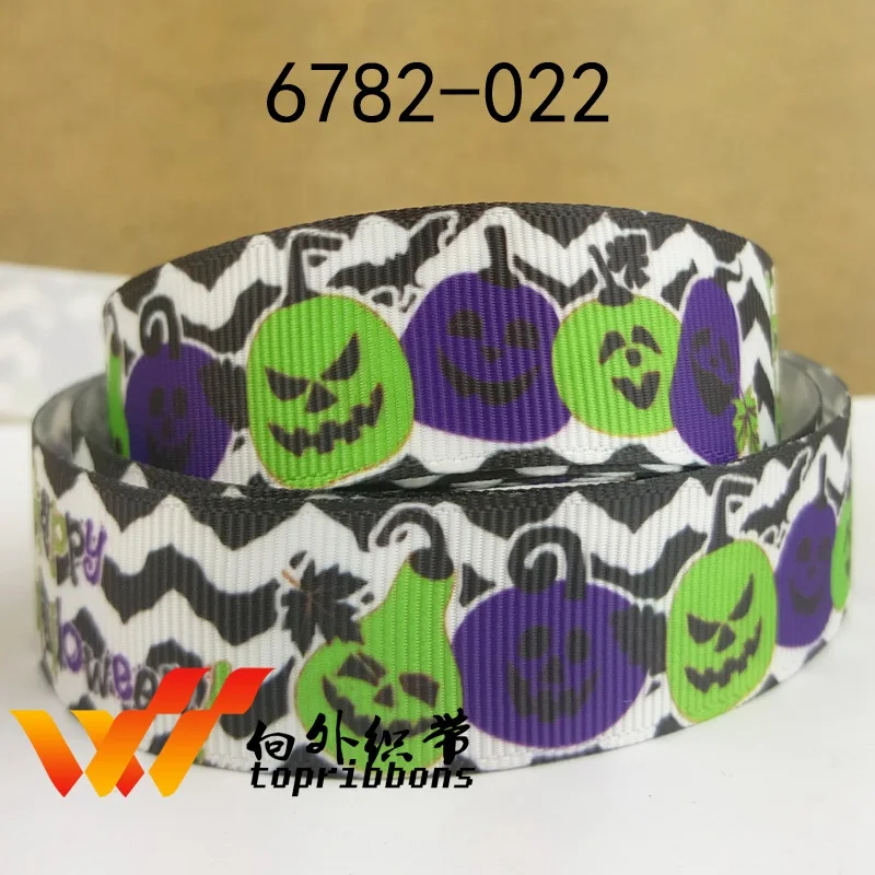 Бесплатная доставка 50 ярдов корсажная лента с принтом на Хэллоуин 11552 | Дом и сад