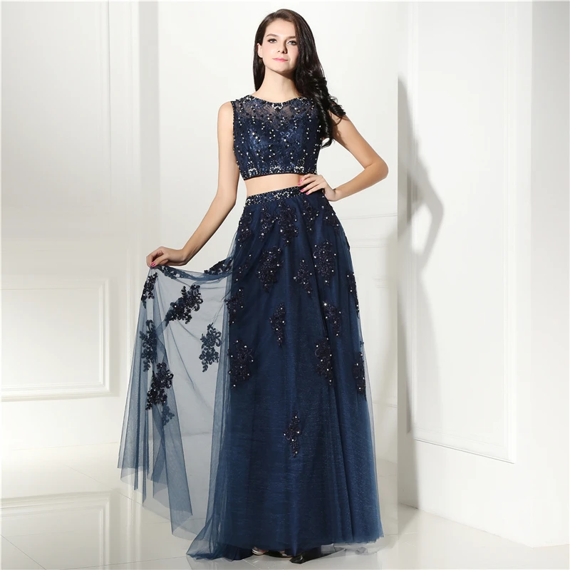 Two Pieces Evening Dresses Long 2019 Tulle Appliqued Beaded Sexy Backless Floor Length Robe De Soiree Kaftan Abendkleider | Свадьбы и