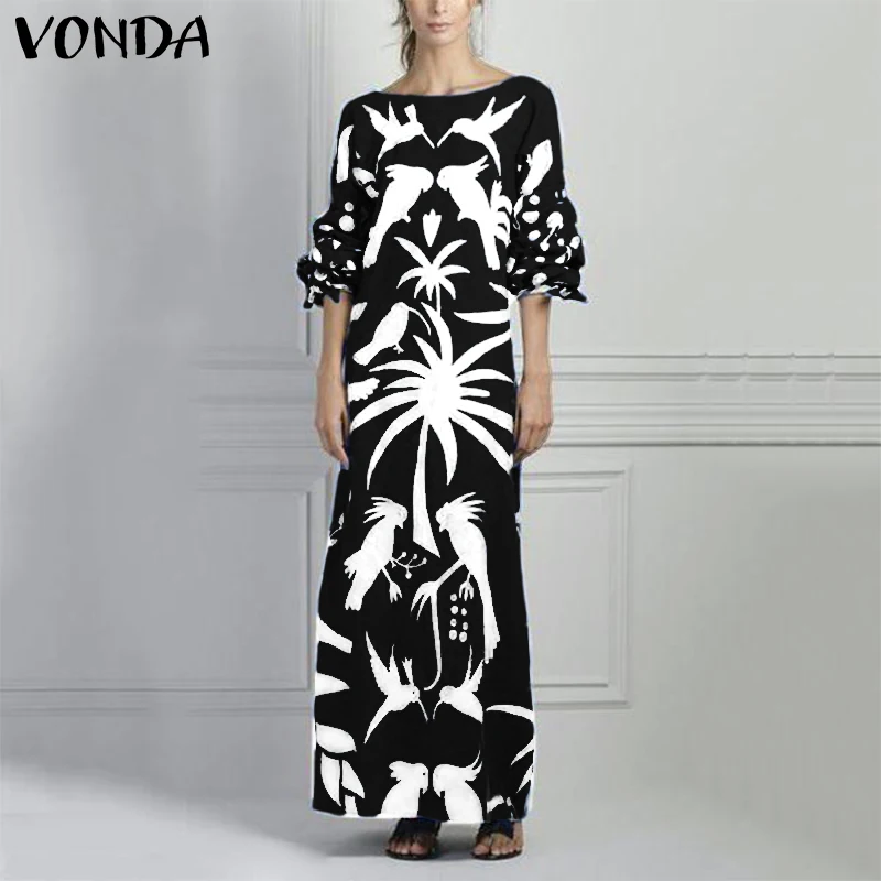 Bohemian Maxi Long Dress VONDA 2020 Sexy Half Sleeve O Neck Dresses Casual Loose Party Beach Printed Sundress Robe Femme Vestido | Женская