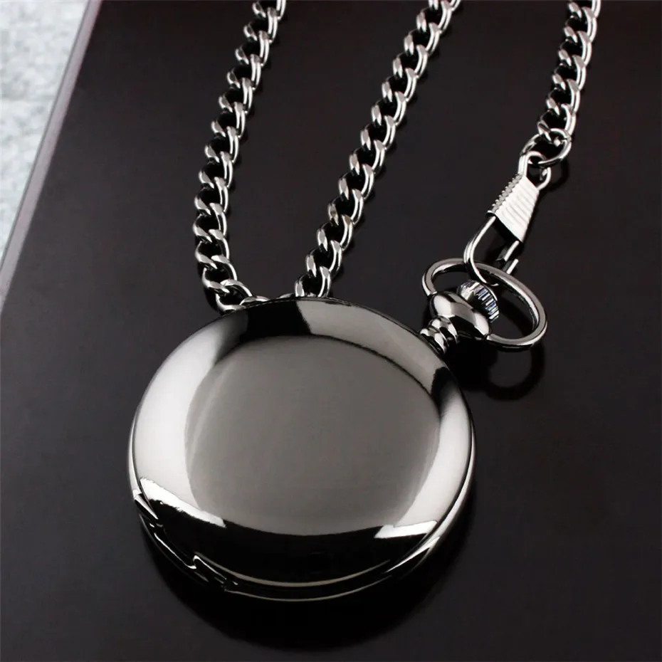 

Polishing Black "TO MY GREATEST DAD LOVE YOU FOREVER" Design Quartz Pocket Watch Steampunk Pocket Chain Arabic Numerals Dial