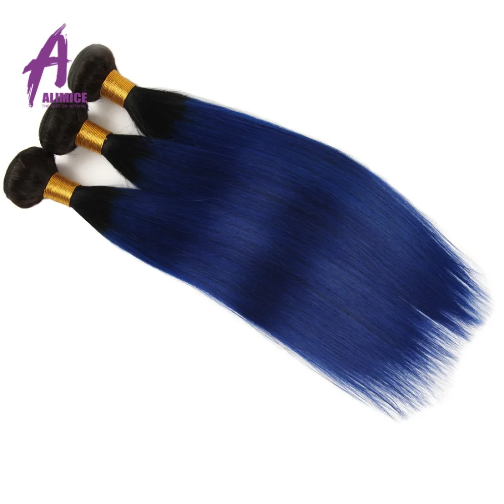 Волосы Alimice прямые синие бразильские волнистые 3/4 пучка с закрыванием T1b/Blue Remy |