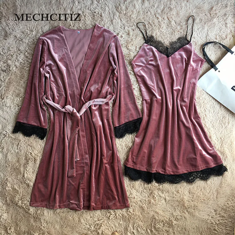 MECHCITIZ вельветовый женский зимний комплект из двух предметов: халат и платье