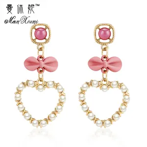 Женские серьги-подвески с бантом oorbellen, длинные серьги-подвески в форме сердца с жемчугом, ювелирные изделия, оптовая продажа