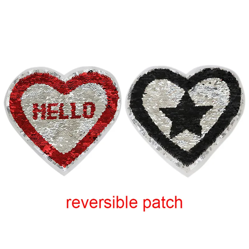 

Love Heart Reversible Change Color Sequins Sew On Patches For Clothes DIY Patch Applique Bag Clothing Coat Sweater Crafts 5pcs