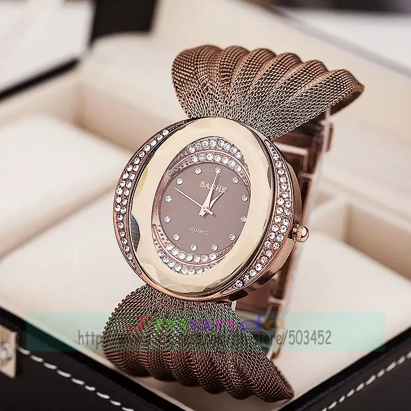 25 шт./лот стильные часы с сетчатым ремешком Овальный циферблат дизайнерские