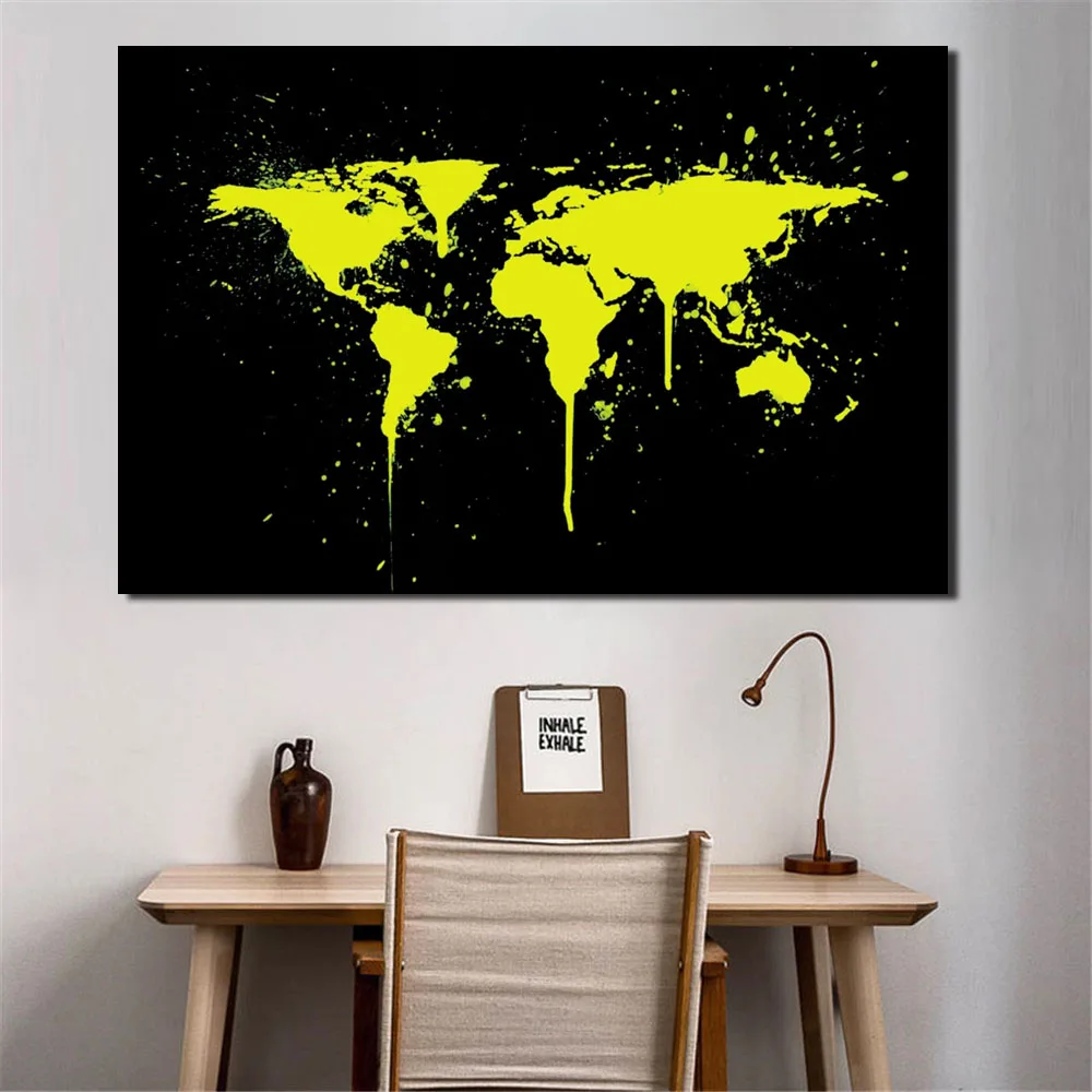 1 шт./компл. абстрактные Желтые карты мира Картина на холсте Современная Золотая