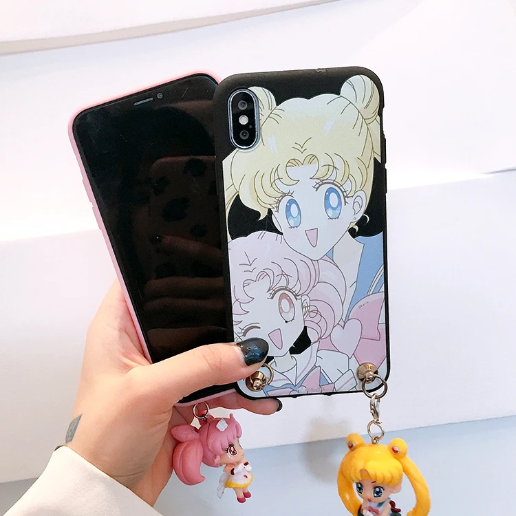 Для iPhone XR милый 3D Сейлор Мун чехол для телефона для iPhone X XS Max 4S 5S SE 6S 6plus 7plus 8 plus мультяшная задняя крышка+ ремешок+ игрушка