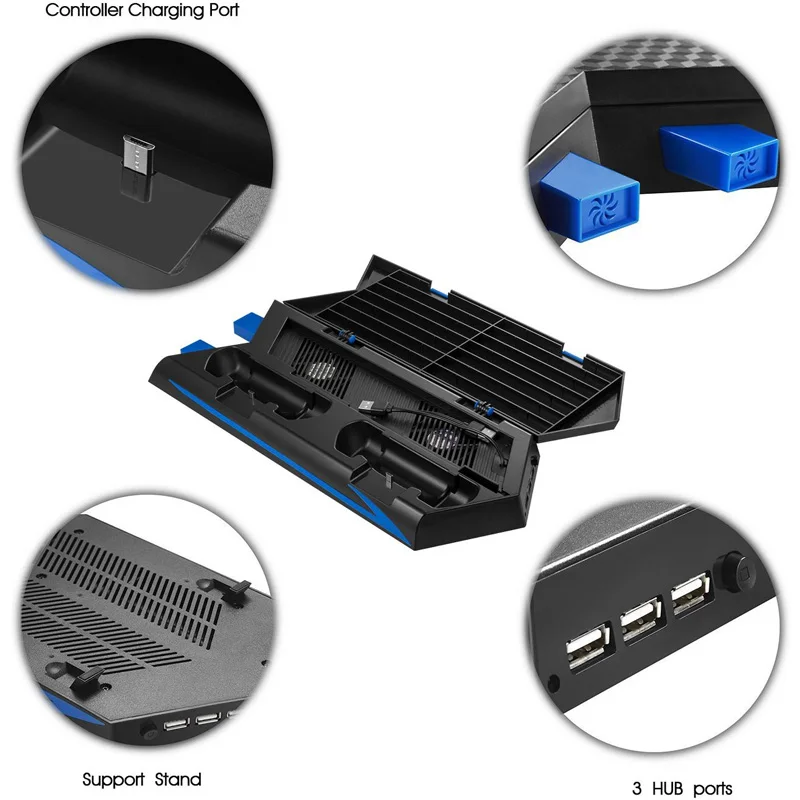Вертикальный стоячий вентилятор охлаждения для Sony PS4 консоль USB двойная зарядная