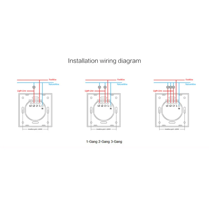 Умный выключатель 1/2/3 Ганг Wifi для света, совместимый с Alexa Google Home, сенсорная панель на стену.