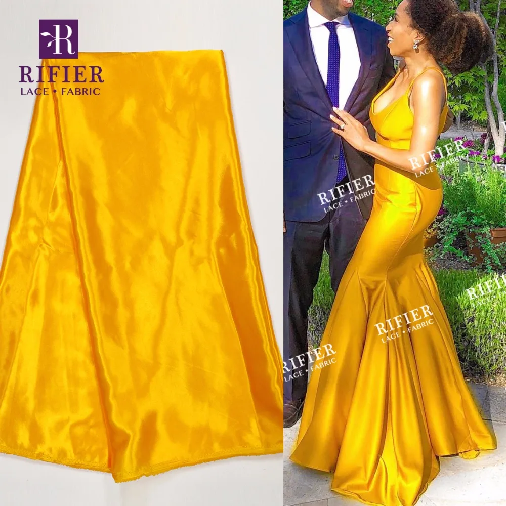 

Noble Lady Wedding Stain Material Gold Color Stain Silk Lace Fabric For Evening Bride Dresses Sewing Smoothness Style Fabrics