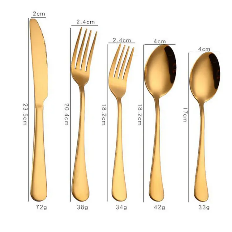 gold 5pcs Высококачественный цветной набор столовых приборов из нержавеющей стали, ложка, вилка, нож, чайная ложка, набор посуды, роскошные столовые приборы, наборы посуды - Цвет: gold 5pcs
